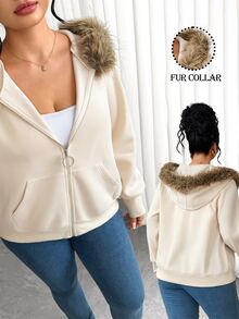 Elenzga Plus Size Sweatshirts & Hoodies - Apricot - View 4