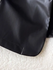 Tween女孩翻領PU 3/4袖西裝外套，適合日常穿著，適用於秋冬/春季 - 黑色 - 查看 7