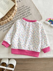 SHEIN Playful Pals 女嬰可愛甜美圓點冰淇淋圖案長袖圓領運動衫 - 彩色 - 查看 2