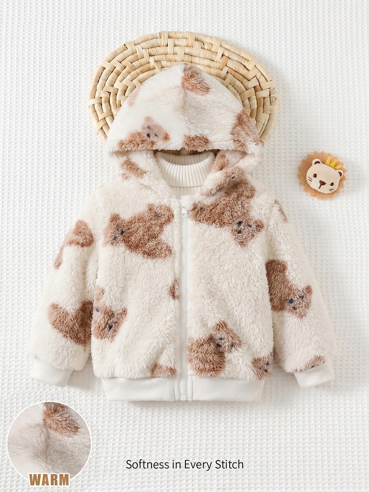 Cozy Pixies Baby Boy Decorative Woven Label Hooded Long Sleeve Winter Jacket, Thermal Lined Thick Style - Multicolor - View 7