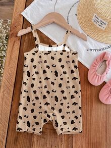 Newborn Baby Girls Casual Cute Summer Suspender Romper, Rabbit Leopard Bow Graphic, Black And White Leopard Print And Polka Dot, Family Matching - Multicolor - View 2