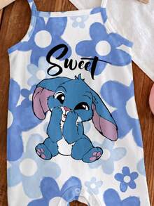 Black And White Polka Dot Summer Cute Family Matching Baby Girl Casual Unisex Strap Romper Kawaii Cartoon Rabbit Lulu Stitch Pattern Gradient Floral - Multicolor - View 3