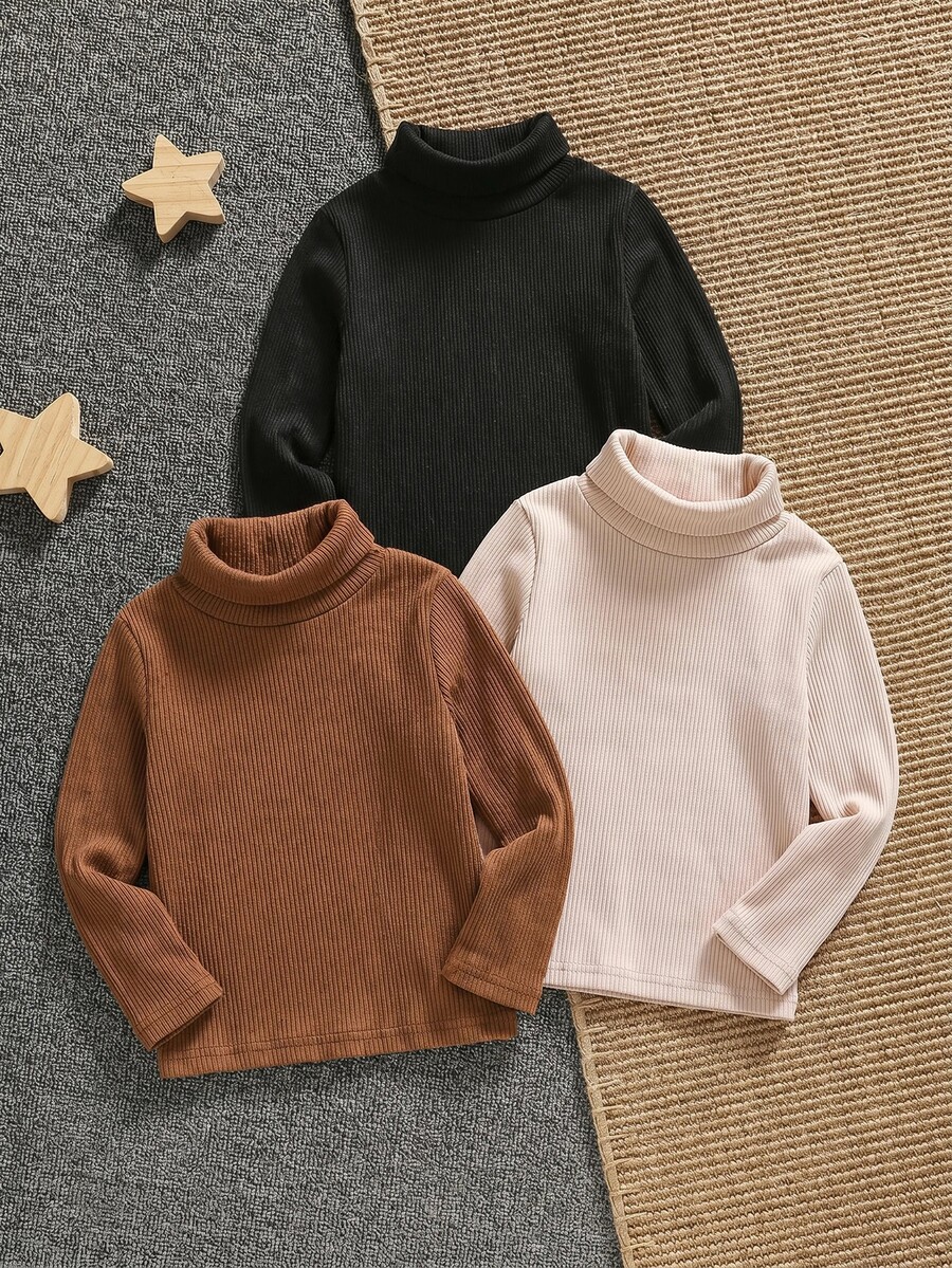 SHEIN 男嬰女嬰高領長袖針織上衣 T-shirt,秋冬款舒適親膚百搭休閒日常時尚可愛,適合室內、戶外、日常、運動、玩耍、派對、攝影、假期、開學、街頭穿搭、萬聖節 - 彩色 - 查看 1