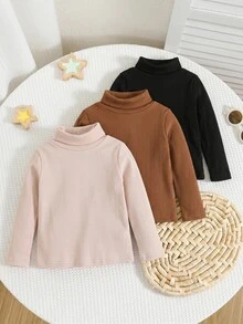 SHEIN 男嬰女嬰高領長袖針織上衣 T-shirt，秋冬款舒適親膚百搭休閒日常時尚可愛，適合室內、戶外、日常、運動、玩耍、派對、攝影、假期、開學、街頭穿搭、萬聖節 - 彩色 - 查看 2