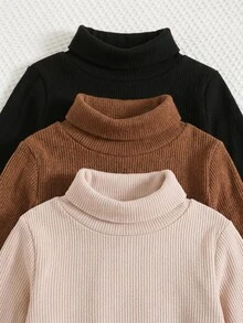 SHEIN 男嬰女嬰高領長袖針織上衣 T-shirt，秋冬款舒適親膚百搭休閒日常時尚可愛，適合室內、戶外、日常、運動、玩耍、派對、攝影、假期、開學、街頭穿搭、萬聖節 - 彩色 - 查看 3