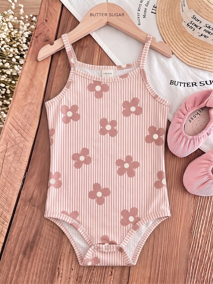 Baby Girl Casual Spaghetti Strap Romper Suitable For Spring And Summer - Multicolor - View 1
