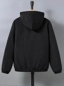 1pc Boys' Casual Streetwear Hooded Jacket With Front Print, Long Sleeve, Suitable For Daily, Commuting, Outdoor Wear, Spring/Autumn Fall Winter - Black - View 2