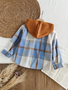 SHEIN Vintaside Kids 男童格纹连帽外套，春秋款 - 藍色 - 查看 2