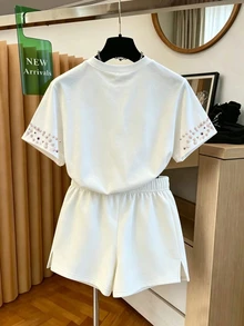 Resyla 女士休闲印花T恤短裤两件套，夏季 - 彩色 - 查看 2