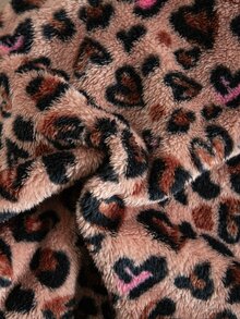 SHEIN 女童豹紋愛心毛絨拉鍊短版夾克，立領毛絨外套 - 棕色 - 查看 8