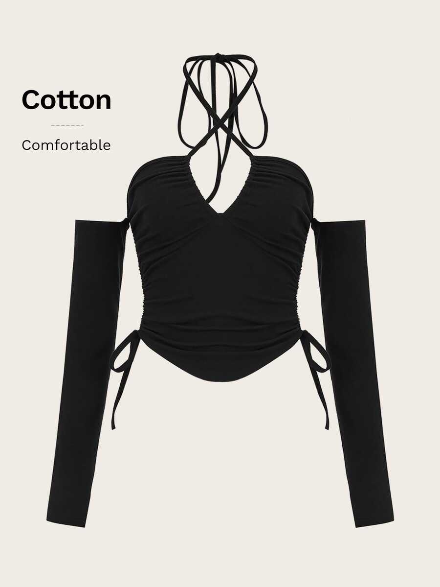 SHEIN ICON Áo yếm rút dây chắc chắn Y2K - màu đen - Xem 1