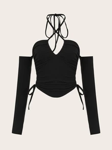 SHEIN ICON Áo yếm rút dây chắc chắn Y2K - màu đen - Xem 3