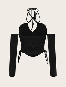 SHEIN ICON Áo yếm rút dây chắc chắn Y2K - màu đen - Xem 2