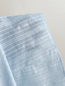 Elamini 女款 V 領復古浪漫優雅蘑菇鈕扣紋理提花休閒度假收腰襯衫 早午餐辦公穿搭 嬰兒藍 夏季 - 藍色 - 查看 5