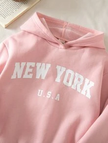 SHEIN 女童 2 件組 純色連帽衛衣與內搭褲套裝 返校穿搭 - 粉色 - 查看 4