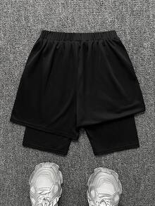 SHEIN 青少年男孩寬鬆休閒圖案印花短褲 黑色 夏季街頭風 適合徒步、度假、慢跑、舒適穿著 - 彩色 - 查看 3