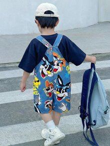 SHEIN Little Byeori 兒童/小男孩休閒舒適印花圖案寬鬆連身褲 夏季套裝 幼兒男孩度假街頭風 - 彩色 - 查看 3