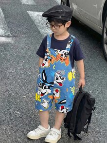 SHEIN Little Byeori 兒童/小男孩休閒舒適印花圖案寬鬆連身褲 夏季套裝 幼兒男孩度假街頭風 - 彩色 - 查看 4