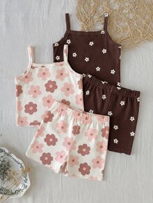SHEIN LMoss Kids 女童春夏細肩帶上衣與短褲內衣套裝 2件組 素色/多色 - 彩色 - 查看 2
