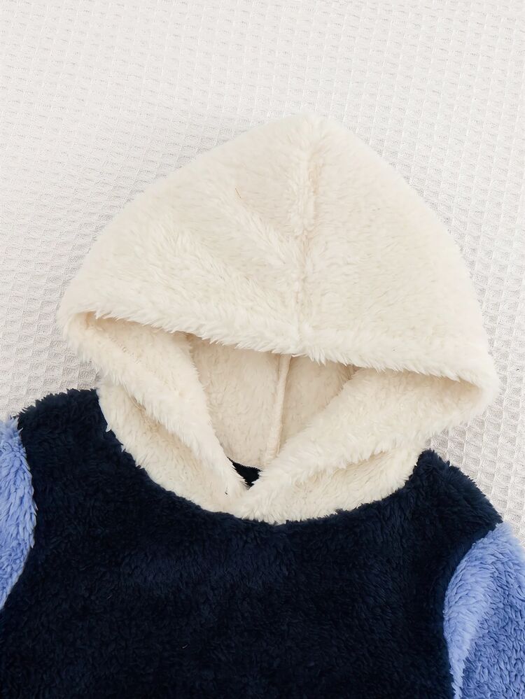Cozy Pixies Baby Boy Thermal Lined Thick Colorblock Patchwork Crew Neck Long Sleeve Pullover Autumn Sweatshirt Blue White Versatile Street Wear Warm Outing - Multicolor - View 4
