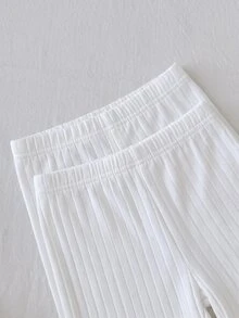 SHEIN 兒童女童春夏純色細肩帶背心與短褲2件套，多色細肩帶背心與內搭褲內衣套裝 - 白色 - 查看 3