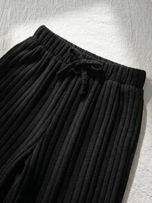 SHEIN 女童蓮花粉純色極簡時尚寬鬆舒適休閒長褲，適合夏季度假、假日、夏天與旅行穿著 - 彩色 - 查看 4
