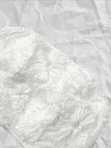SHEIN 女款白色純色優雅3D花卉抹胸上衣與亮片3D花卉迷你裙套裝 - 白色 - 查看 9