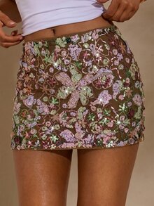 SHEIN Glamour 夏季多色刺繡亮片島嶼度假約會裙 - 彩色 - 查看 8
