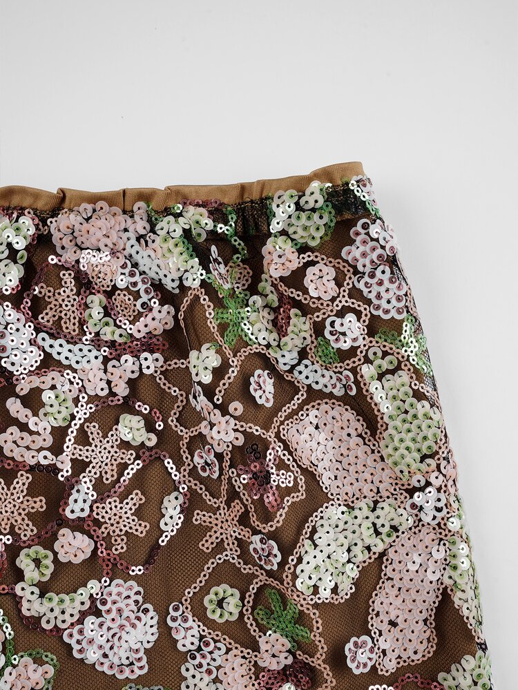 SHEIN Glamour 夏季多色刺繡亮片島嶼度假約會裙 - 彩色 - 查看 3