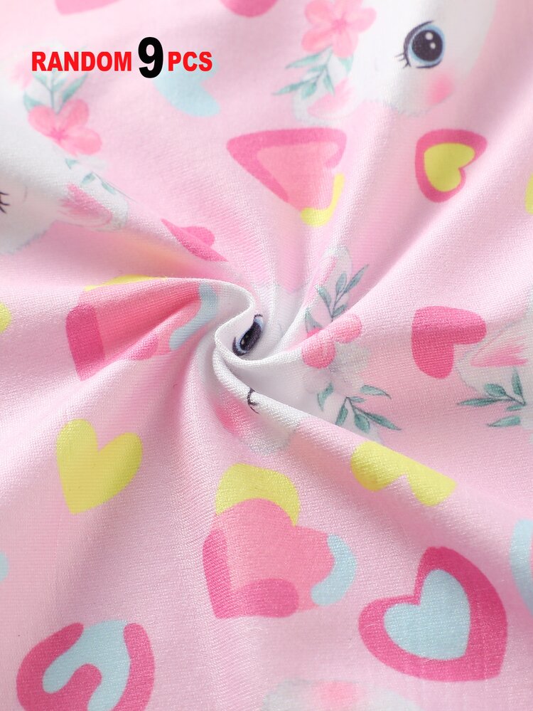 SHEIN Randomly 9Pcs Girls Cartoon Animal, Heart, Rainbow, Cloud Print Minimalist Fashion Briefs Underwear - Multicolor - View 3