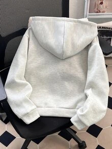SHEIN Sparklyn 青少年女孩純色蝴蝶結裝飾袖口抓絨內裡運動外套 開學季風格 - 灰色 - 查看 2