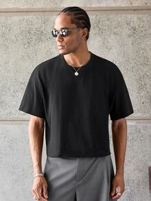 Manfinity BRENVOR 方正短版 100% 純棉 T-shirt - 黑色 - 查看 2