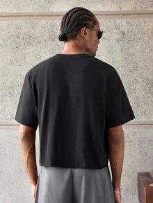 Manfinity BRENVOR 方正短版 100% 純棉 T-shirt - 黑色 - 查看 3