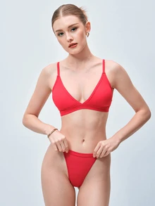 Softvol Women's Red Triangle Cup Sexy Comfortable Swimwear Bra, Removable Pads, Adjustable Straps, Ladies Lingerie, For Summer Beach - Hot Pink - View 5