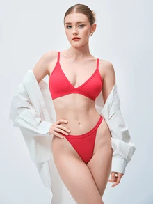 Softvol Women's Red Triangle Cup Sexy Comfortable Swimwear Bra, Removable Pads, Adjustable Straps, Ladies Lingerie, For Summer Beach - Hot Pink - View 1