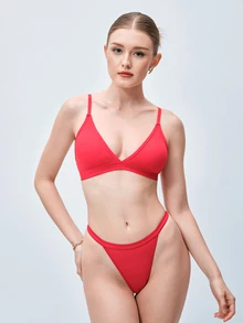 Softvol Women's Red Triangle Cup Sexy Comfortable Swimwear Bra, Removable Pads, Adjustable Straps, Ladies Lingerie, For Summer Beach - Hot Pink - View 3