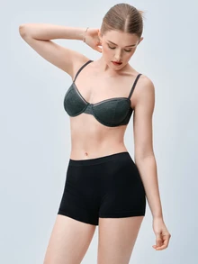 Softvol 1件裝簡約深灰色陽台罩杯鋼圈內衣，細肩帶，日常支撐女款內衣 - 深灰色 - 查看 4