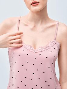 Softvol Set Piyama Wanita Warna Biru Muda Rajut Bergaris Motif Hati dengan Hiasan Renda Kontras, Romantis, Manis, Imut, Seksi, Model Camisole & Celana Pendek - Dusty Pink - View 6