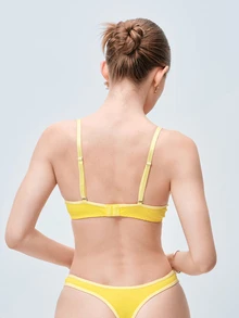 Softvol 两件套钢圈半罩杯提拉聚拢简约舒适高弹高支撑女士文胸套装 - 黃色 - 查看 2