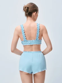 Softvol Women's Frill Trim Camisole And Shorts Pajama Set - Baby Blue - View 2