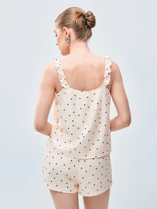 Softvol Women's Red Polka Dot Print Camisole & Shorts Pajama Set, Summer Loungewear - Apricot - View 2