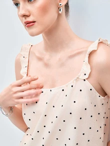 Softvol Women's Red Polka Dot Print Camisole & Shorts Pajama Set, Summer Loungewear - Apricot - View 7