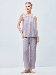 Softvol 2pcs Spring/Summer Fashion Homewear Set, Printed Casual Comfortable Pullover Outfit, Versatile Outfit, Easy Care Fabric - Purple - View 4