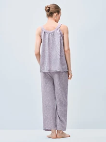 Softvol 2pcs Spring/Summer Fashion Homewear Set, Printed Casual Comfortable Pullover Outfit, Versatile Outfit, Easy Care Fabric - Purple - View 2