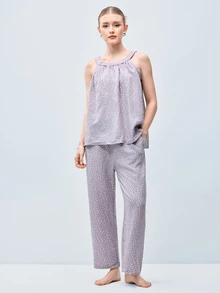 Softvol 2pcs Spring/Summer Fashion Homewear Set, Printed Casual Comfortable Pullover Outfit, Versatile Outfit, Easy Care Fabric - Purple - View 3