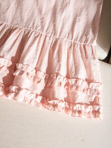 SHEIN Genkimix Kids 女童夏季法式鄉村風舒適3D提花布料荷葉邊無袖背心洋裝，適合日常穿著 - 粉色 - 查看 5