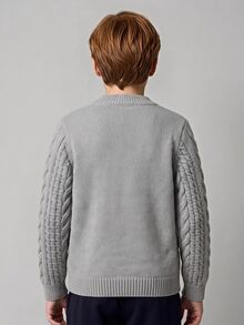 SHEIN 兒童青少年男孩休閒韓風菱格紋圓領針織衫，適合通勤、上學、日常休閒穿著、運動，秋冬款 - 灰色 - 查看 7