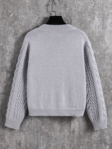 SHEIN 兒童青少年男孩休閒韓風菱格紋圓領針織衫，適合通勤、上學、日常休閒穿著、運動，秋冬款 - 灰色 - 查看 6