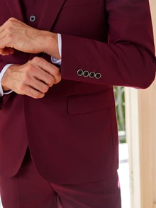 Officeau Men's Fashion New Solid Color Slim Fit Stretch 3 PiecesSuit Set, Including Blazer, Vest, And Pants, Business Work Formal Wear - Burgundy - View 11