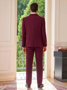 Officeau Men's Fashion New Solid Color Slim Fit Stretch 3 PiecesSuit Set, Including Blazer, Vest, And Pants, Business Work Formal Wear - Burgundy - View 2